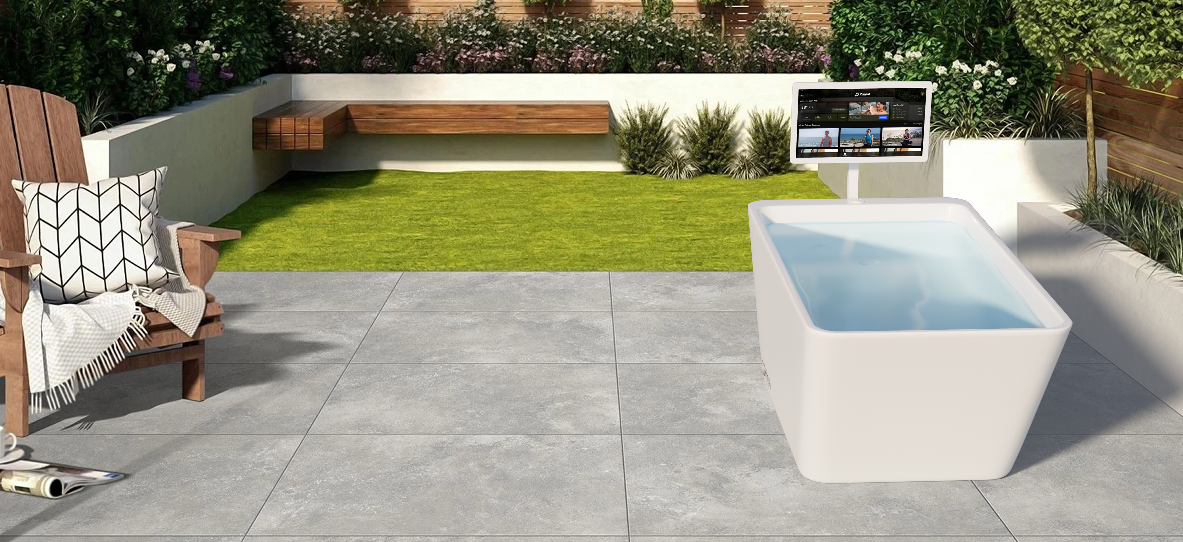 Primal Plunges cold plunge in a modern backyard
