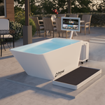 Whiteout cold plunge package from Primal Plunges shown in a luxury backyard