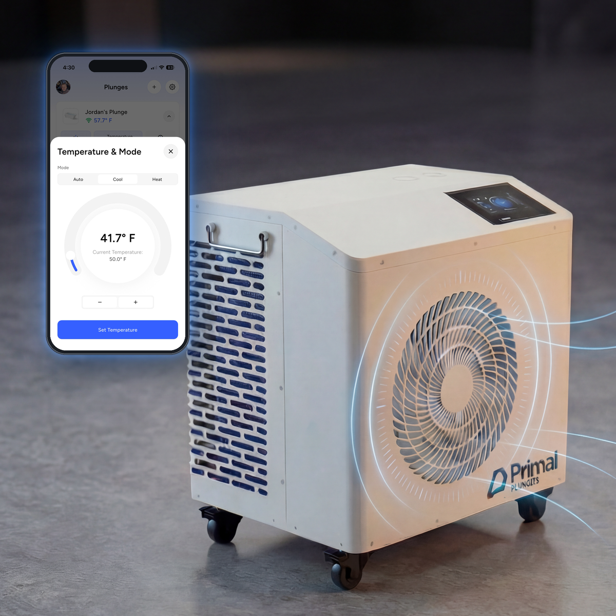 Primal Pro cold plunge chiller with PrimalOS app temperature control