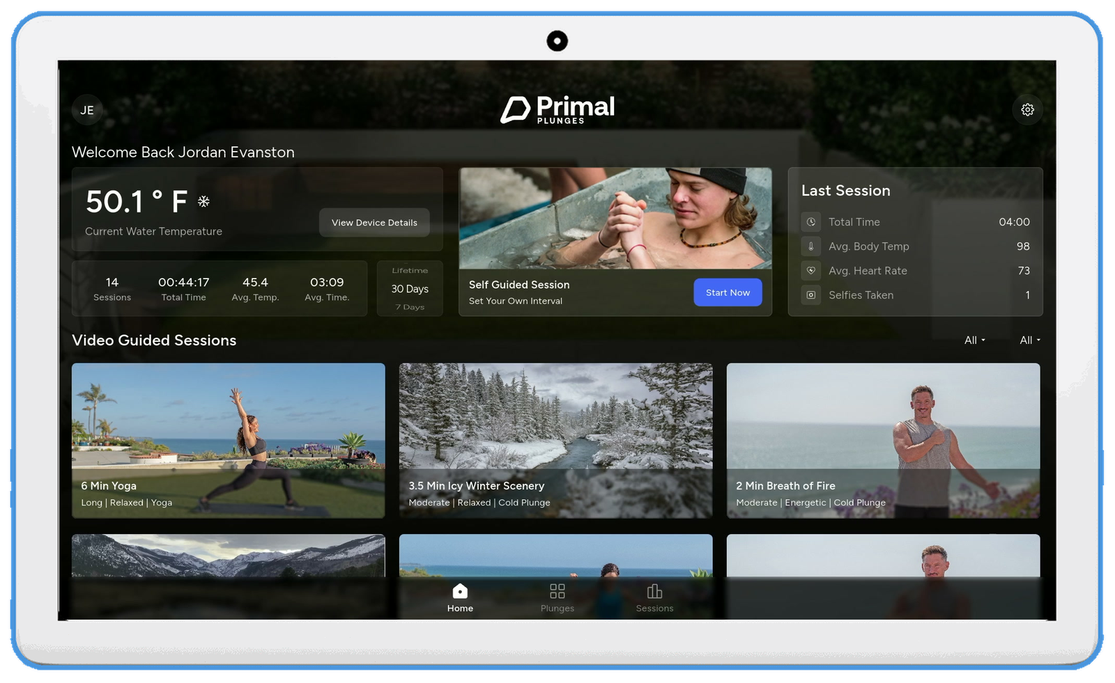 The PrimalOS home screen on the built-in touchscreen