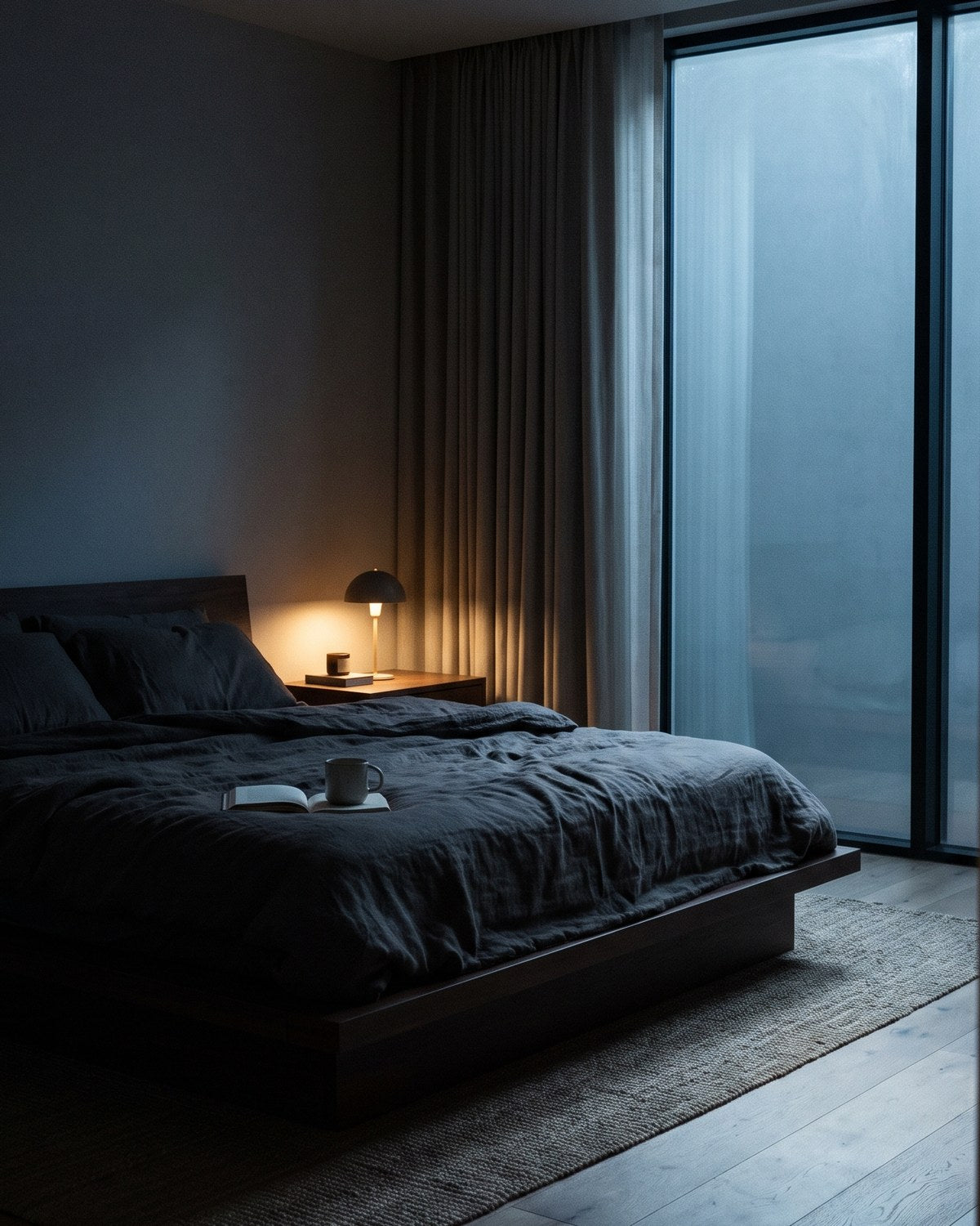 A dark, quiet bedroom at night